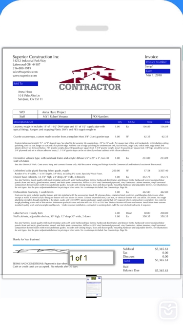 تصاویر Contractor Estimate & Invoice